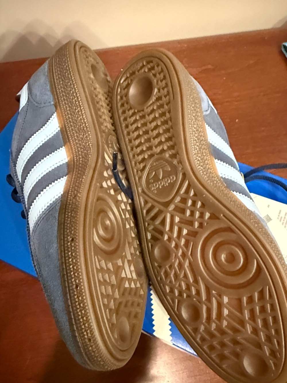 Adidas Handball Spezial Blue Suede Casual Sneakers with Light Blue Stripes - Picture 6 of 9